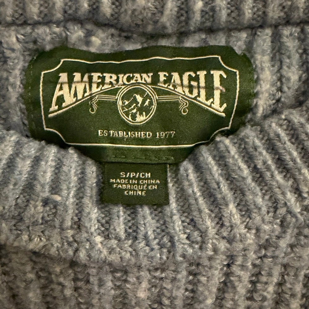 American Eagle Light Blue Textured Knit Crew Neck Sweater Women's Size S - Picture 3 of 7